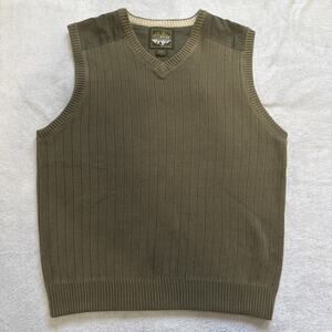Eddie Bauer Sweater Vest Men's L Green Outdoor Sport Shop Pullover 100% Cotton
